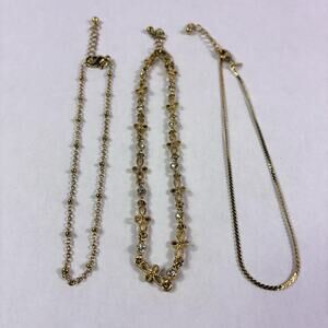 Lot of 3 Vintage Signed SAQ Gold Tone Anklets 9" Ankle Fashion Chain Links